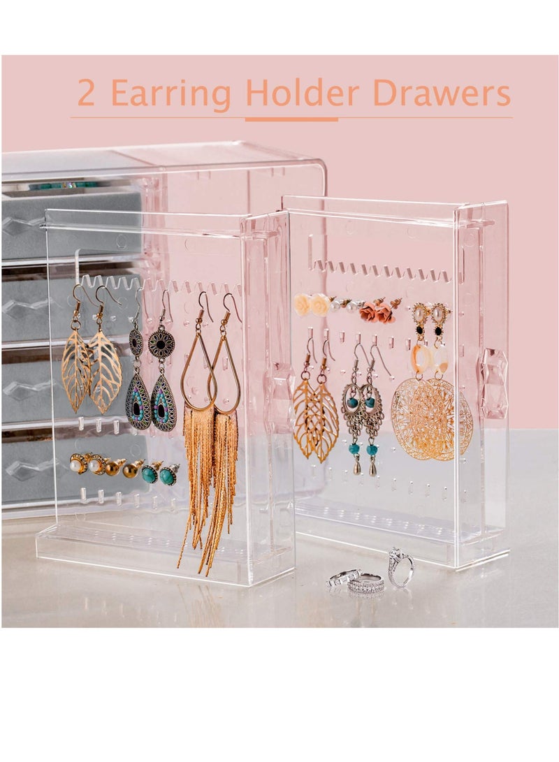 Clear Acrylic Jewelry Box with 4 Drawers and Earring Holders for Dustproof Storage and Display of Bracelets Necklaces and Rings - Image 4
