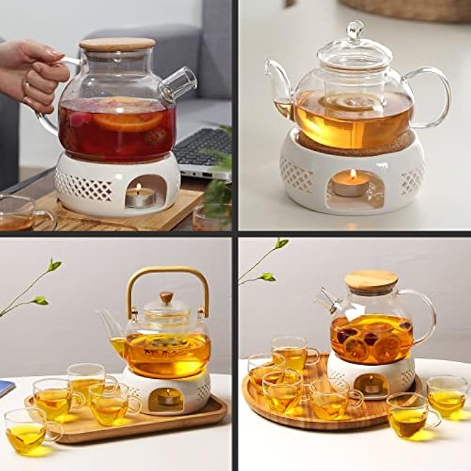 KEISSCO Ceramic Teapot Warmer White Compatible With Glass Stainless Steel  Ceramic Teapots Heater With Cork Cushion Tea Warmer For Home  Kitchen - Image 4