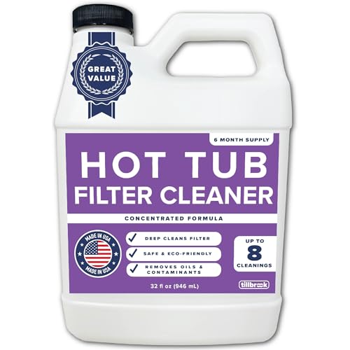 Tillbrook Hot Tub Filter Cleaner - 6 Month Supply - 4 to 8 Uses - 32 oz Spa Filter Cartridge Cleaner - Hot Tub & Pool Filter Cleaner Soaking Solution - No Residue or Foam - Restores Filter - Safe & Non-Toxic - Image 1