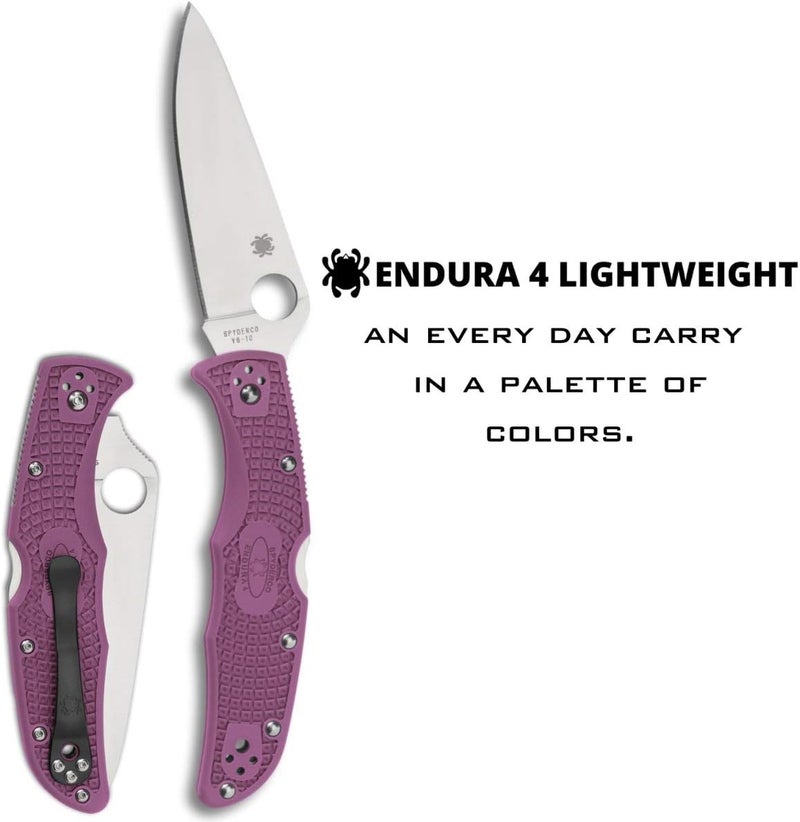 Spyderco سكين جيب قابلة للطي Endura 4 بشفرة من فولاذ VG-10 بطول 3.8" ومقبض FRN - سكين EDC للرجال والنساء، مثالية للصيد، التكتيك، التخييم، البقاء، والمشي - حافة عادية - C10FPPR - Image 1