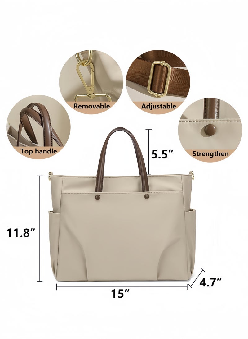 nihao New Laptop Bag Tote Bag fits 15.6 Inch Crossbody Handbag for Women Office Shoulder Work Bag Water Resistant Lightweight - Beige , 38*12*30 CM  - Image 5