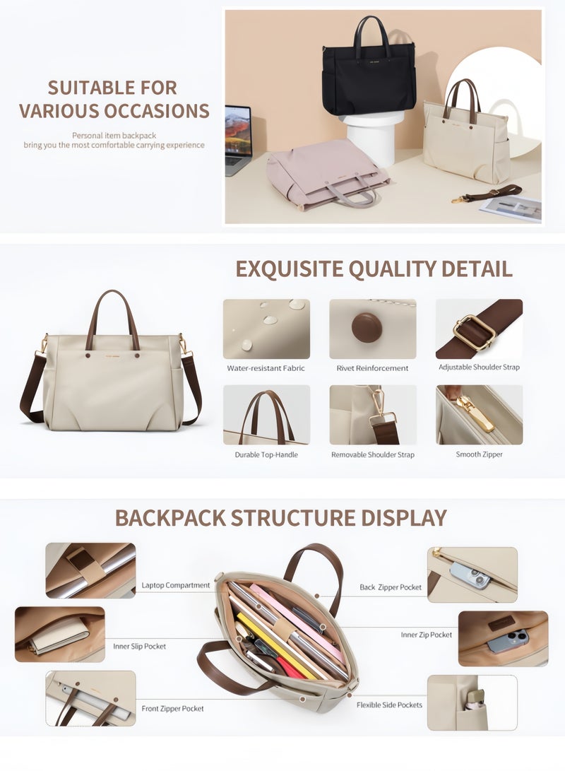 nihao New Laptop Bag Tote Bag fits 15.6 Inch Crossbody Handbag for Women Office Shoulder Work Bag Water Resistant Lightweight - Beige , 38*12*30 CM  - Image 3