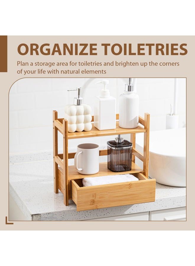 Chunful 2 Tier Matcha Station Bamboo Organizer with Hidden Drawer, Wood Home Coffee Station Organizer for Kitchen Countertops, Coffee Bars, Kitchen & Office Storage(13 L x 6.5 W x 12.6 H)(Natural) - Image 5