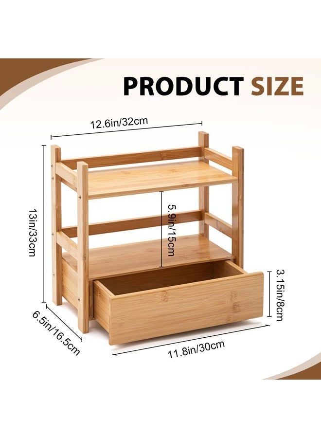Chunful 2 Tier Matcha Station Bamboo Organizer with Hidden Drawer, Wood Home Coffee Station Organizer for Kitchen Countertops, Coffee Bars, Kitchen & Office Storage(13 L x 6.5 W x 12.6 H)(Natural) - Image 4