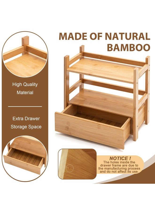 Chunful 2 Tier Matcha Station Bamboo Organizer with Hidden Drawer, Wood Home Coffee Station Organizer for Kitchen Countertops, Coffee Bars, Kitchen & Office Storage(13 L x 6.5 W x 12.6 H)(Natural) - Image 3