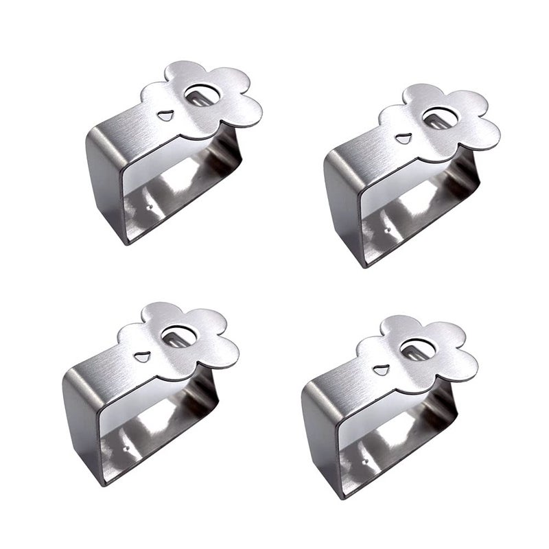 Aliotech 4pcs Flower Shape Stainless Steel Silver Thickened Strong Cloth Clip Tablecloth Clamp Holder Table Cover Clamps Table Cloth Holder Table Cloth Clips Holder for Outdoor and IndoorFlower