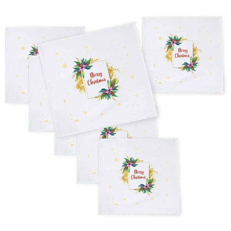 Khakee 6 Pcs Christmas Theme Tafta Silk Table Napkins 10x 10 for Xmas Decoration Christmas OrnamentsChristmas Gift npxmas342P - Image 1