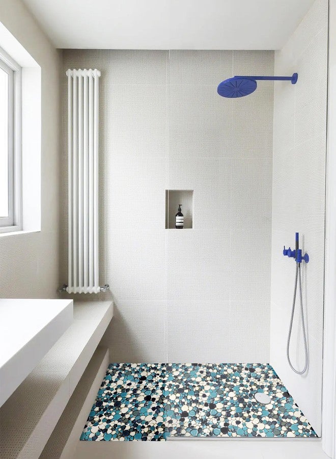 Primoon Interlocking Pebble Tiles 5 Sheets, Aqua Teal Blue Mosaic Tiles Mesh Mounted, Decorative Flat Pebbles for Kitchen Bath Backsplash Shower Floor - Image 5