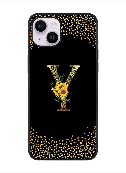 Rugged Black edge case for Apple iPhone 14 Plus, Soft Flexible Phone case Custom Monogram Initial Letter Mandala Floral Pattern Alphabet- Y (Black)