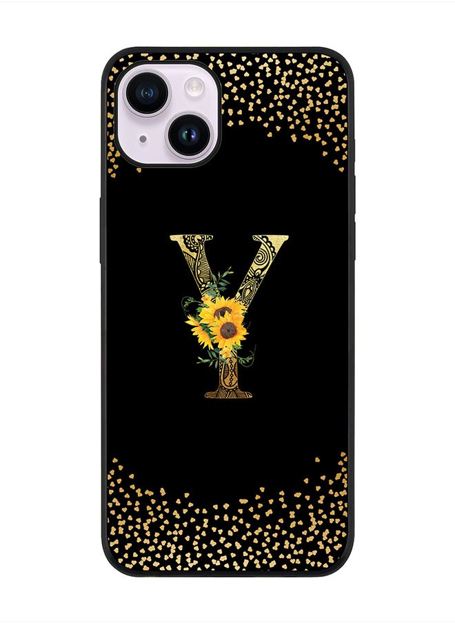 Stylizedd Rugged Black edge case for Apple iPhone 14 Plus, Soft Flexible Phone case Custom Monogram Initial Letter Mandala Floral Pattern Alphabet- Y (Black)  - Image 1