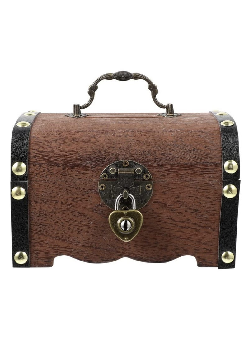 1PCS Vntage Wooden Treasure Chest with Lock - Decorative Piggy Bank, Jewelry Storage Box, and Home Decor Gift Idea 14.5X10X10CM - Image 1