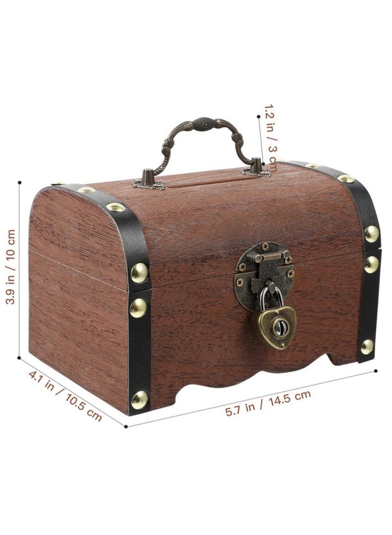 1PCS Vntage Wooden Treasure Chest with Lock - Decorative Piggy Bank, Jewelry Storage Box, and Home Decor Gift Idea 14.5X10X10CM - Image 2