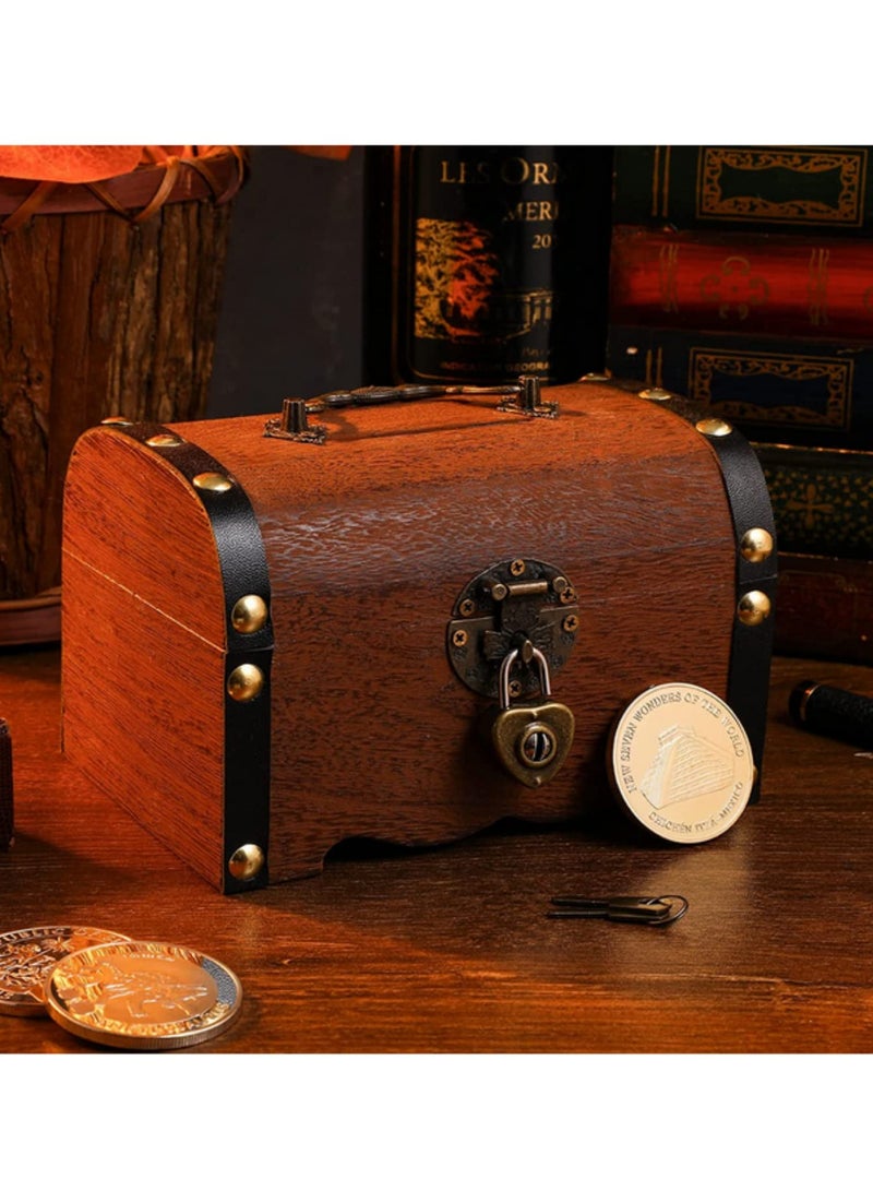 1PCS Vntage Wooden Treasure Chest with Lock - Decorative Piggy Bank, Jewelry Storage Box, and Home Decor Gift Idea 14.5X10X10CM - Image 5