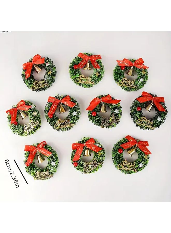 15pcs Mini Christmas Wreaths B Style Artificial Greenery With Red Bows Golden Bells Holiday Decor - Image 2