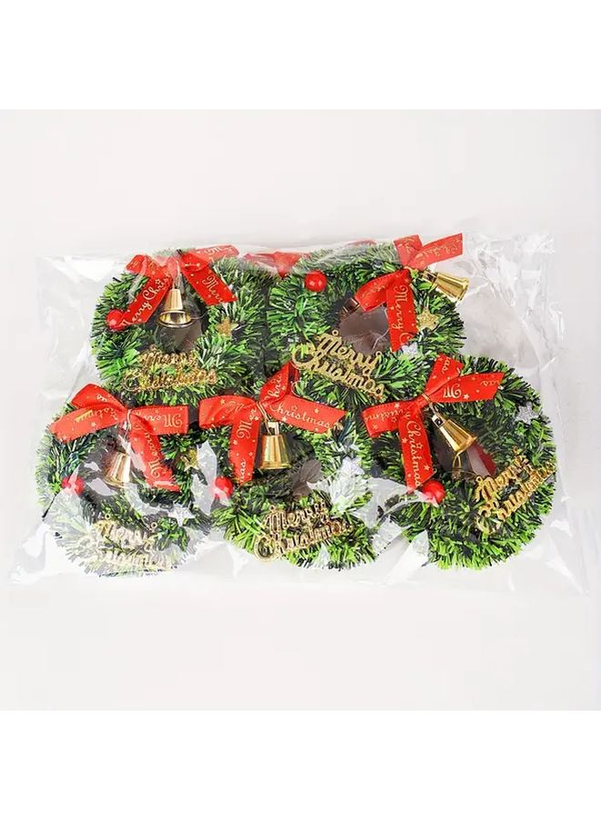 15pcs Mini Christmas Wreaths B Style Artificial Greenery With Red Bows Golden Bells Holiday Decor - Image 4