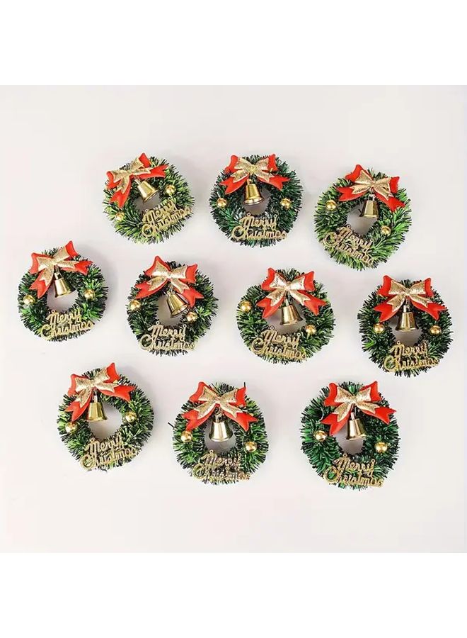 15pcs Mini Christmas Wreaths B Style Artificial Greenery With Red Bows Golden Bells Holiday Decor - Image 1