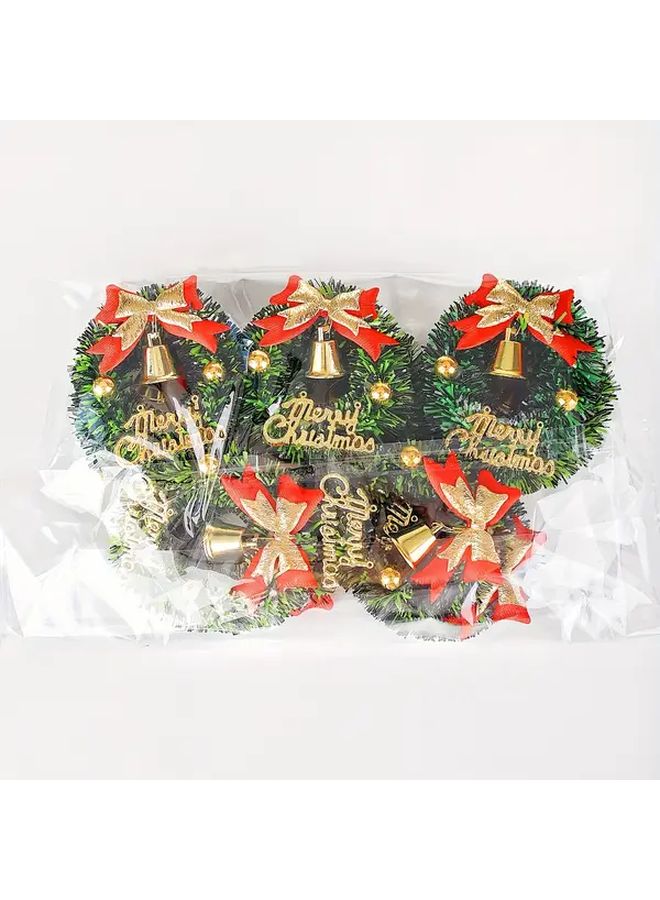 15pcs Mini Christmas Wreaths B Style Artificial Greenery With Red Bows Golden Bells Holiday Decor - Image 3