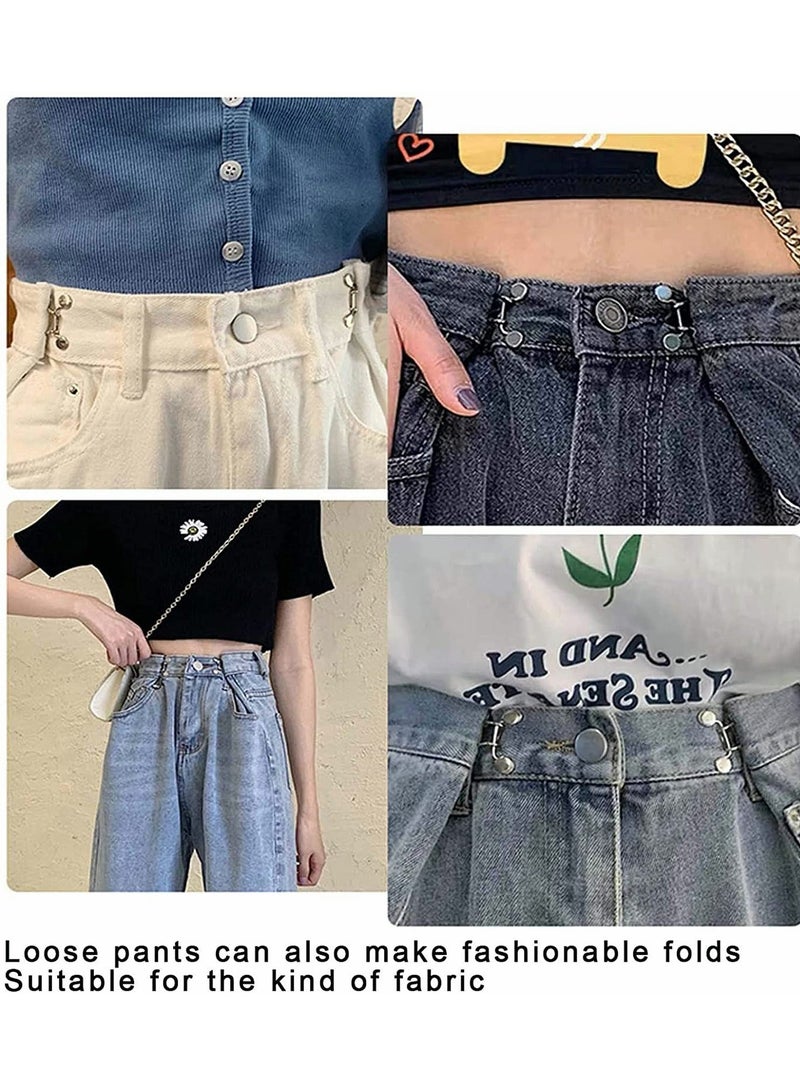 Upgraded Adjustable Nail-Free Waist Buckles, Premium 4 Sets Adjustable Waist Buckle Extender Set Jeans Extender Waist Extender Button for Pants Jeans, Black  - Image 1