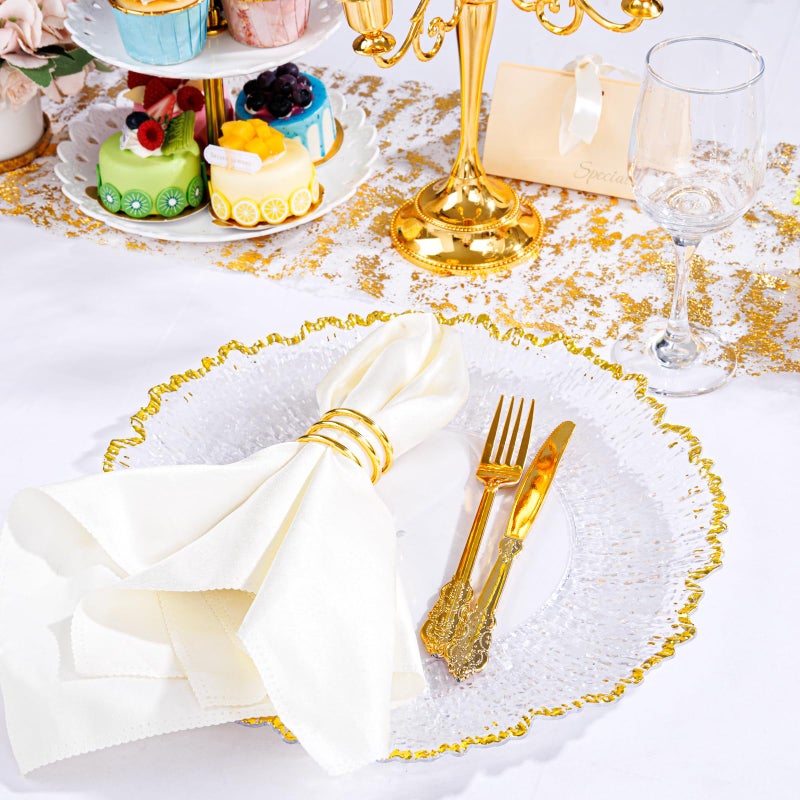 ejonirinjonir 20pcs Clear and Gold Charger Plates Bulk 13inch Plastic Chargers for Dinner Plate Disposable Charger Plates Table Chargers for Wedding,Afternoon Tea,Spring,Mother's Day,Valentine's Day,Easter,Business - Image 5