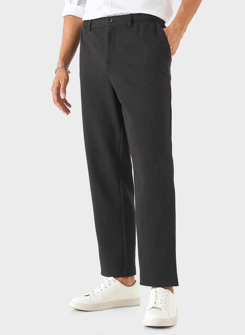Iconic Iconic Textured Pants with Semi-Elasticated Waistb