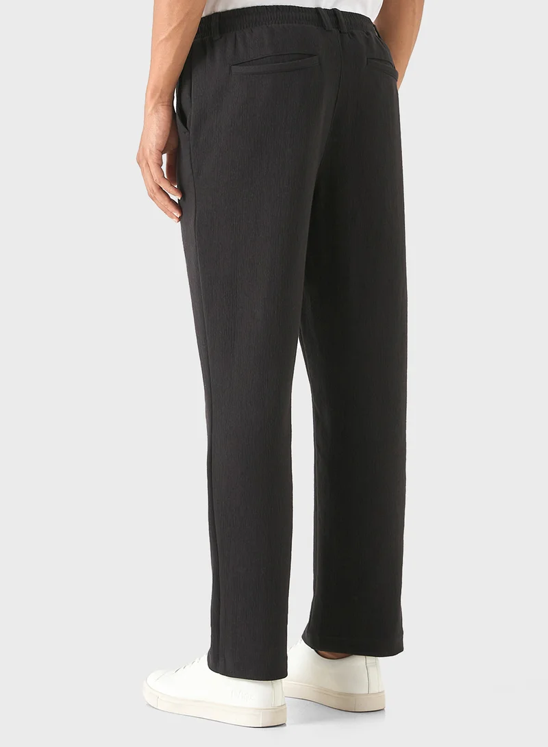 Iconic Iconic Textured Pants with Semi-Elasticated Waistb