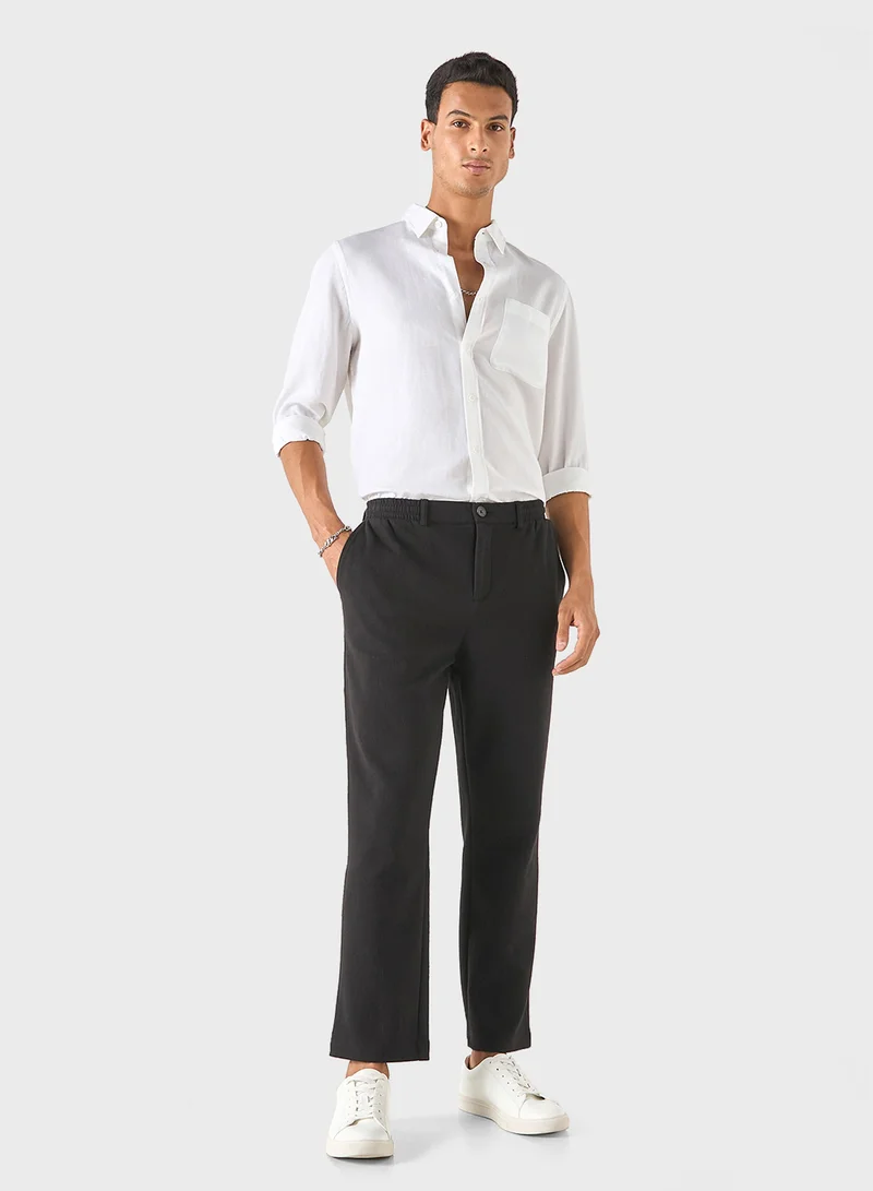 Iconic Iconic Textured Pants with Semi-Elasticated Waistb