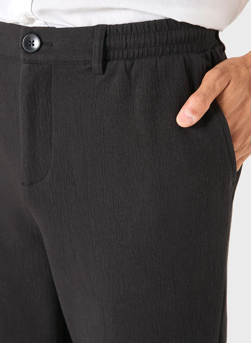 Iconic Iconic Textured Pants with Semi-Elasticated Waistb