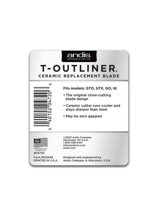Andis 04720 T-Outliner Ceramic Replacement Blade for T-Outliner, GTO, GO, GTX, Close Cutting, Silver - Image 2