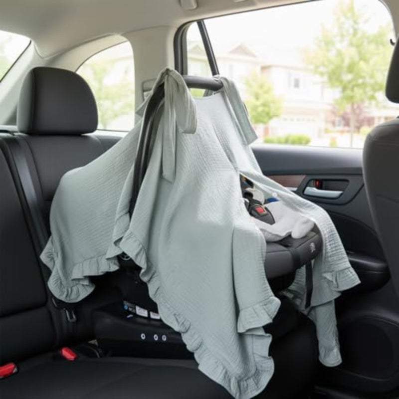 Muslin Baby Car Seat Cover Soft Carseat Cover Universal Fit Stroller Canopy Breathable Infant Car Seat Canopy for Sun Bug and Comfort Protection for Boys and Girls - Image 5
