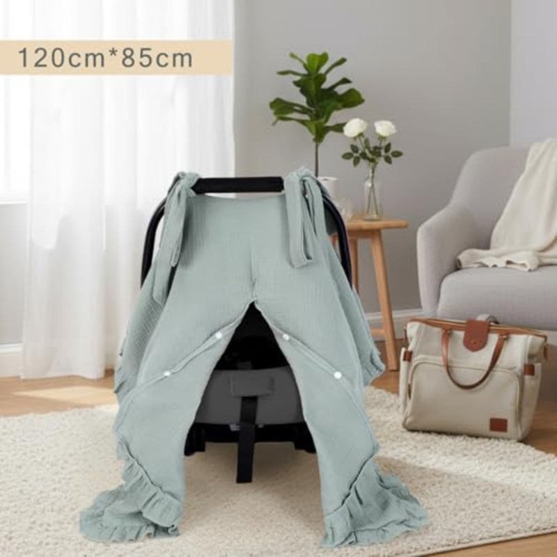 Muslin Baby Car Seat Cover Soft Carseat Cover Universal Fit Stroller Canopy Breathable Infant Car Seat Canopy for Sun Bug and Comfort Protection for Boys and Girls - Image 3