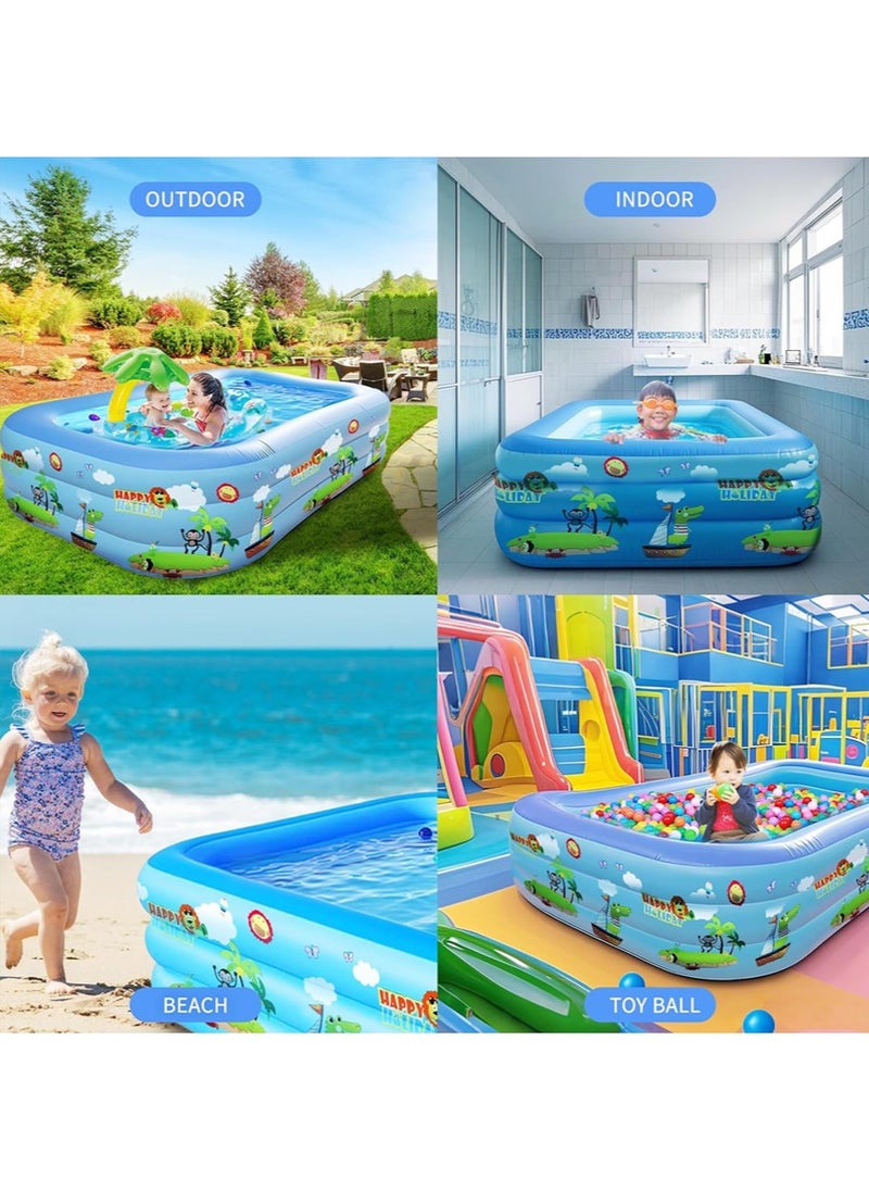 210×135×60CM three-layer thickened inflatable swimming pool | cartoon printed baby swimming bucket | children playing in the water + adults bathing | foldable and portable super large family swimming pool | indoor and outdoor safety and non-slip