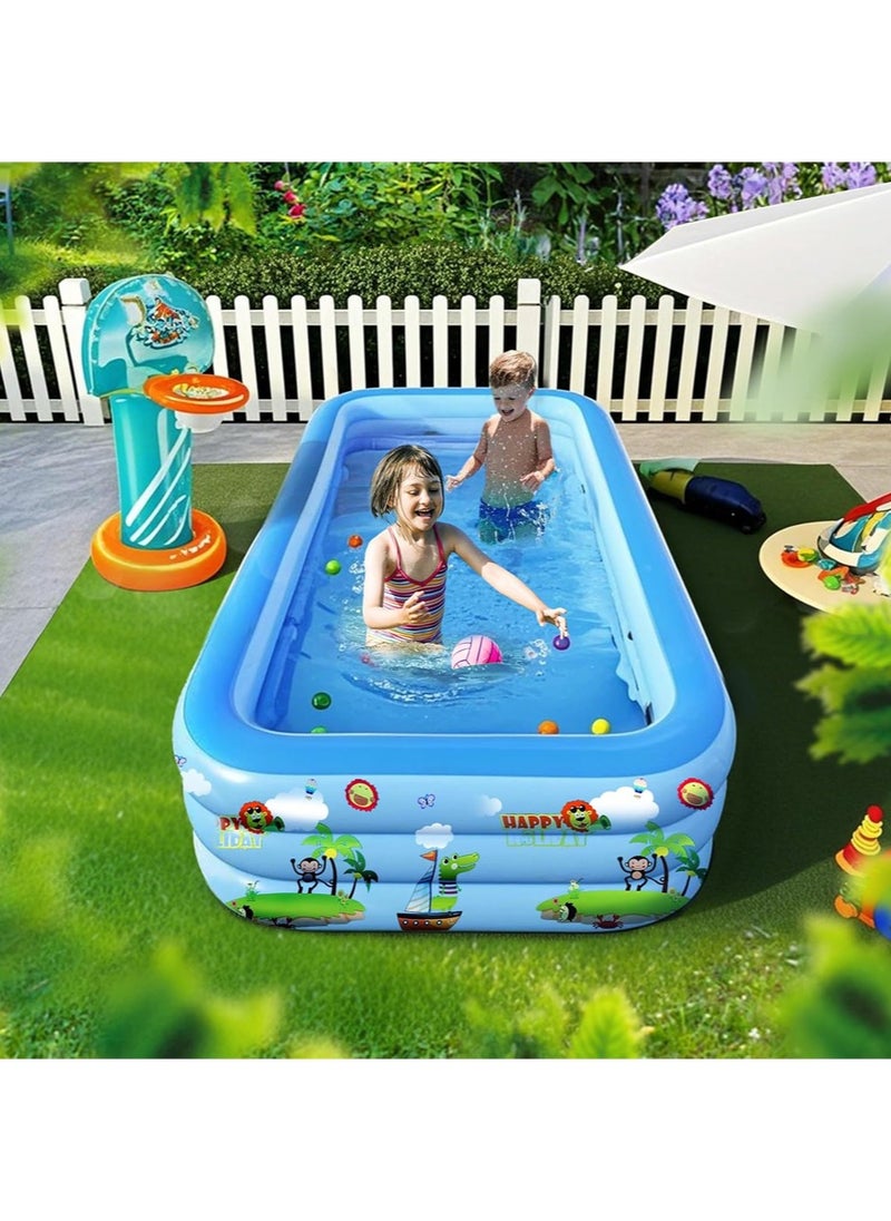 210×135×60CM three-layer thickened inflatable swimming pool | cartoon printed baby swimming bucket | children playing in the water + adults bathing | foldable and portable super large family swimming pool | indoor and outdoor safety and non-slip
