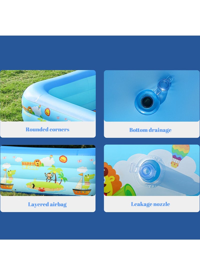 210×135×60CM three-layer thickened inflatable swimming pool | cartoon printed baby swimming bucket | children playing in the water + adults bathing | foldable and portable super large family swimming pool | indoor and outdoor safety and non-slip