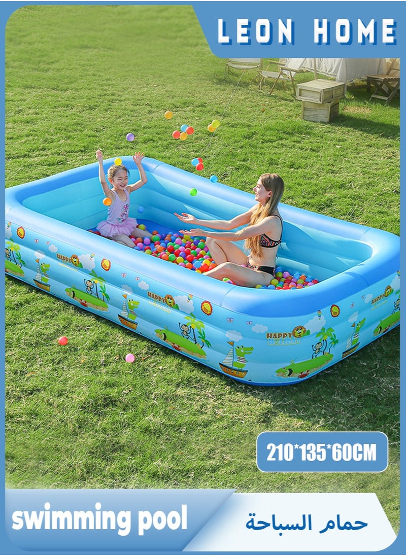 210×135×60CM three-layer thickened inflatable swimming pool | cartoon printed baby swimming bucket | children playing in the water + adults bathing | foldable and portable super large family swimming pool | indoor and outdoor safety and non-slip