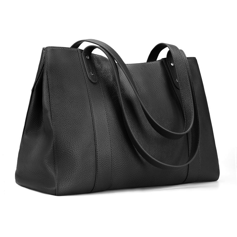 befen Black Genuine Leather Work Tote Bag for Women Womens 156 Inch Compartment Work Totes Purse Shoulder Leather Purses Handbags