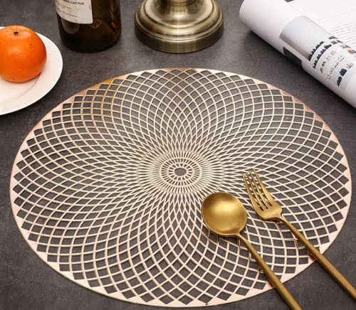Dakshya Industries Dakshya Industries PVC Pack of 4 Round Crossing Shape Placemat For Dining Table Mat Dressing Table Mats Kitchen Restaurant Copper - Image 4