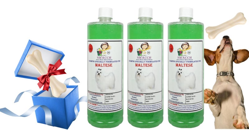 swacch Shampoo | Puppy Safe Shampoo | Maltese Dog Shampoo (1 Litre) (Pack of 3) Neem Alovera + Large White Bone | Dog Chew Bones | Teething chew Toy | Dental Teething |Combo Pack - Image 1
