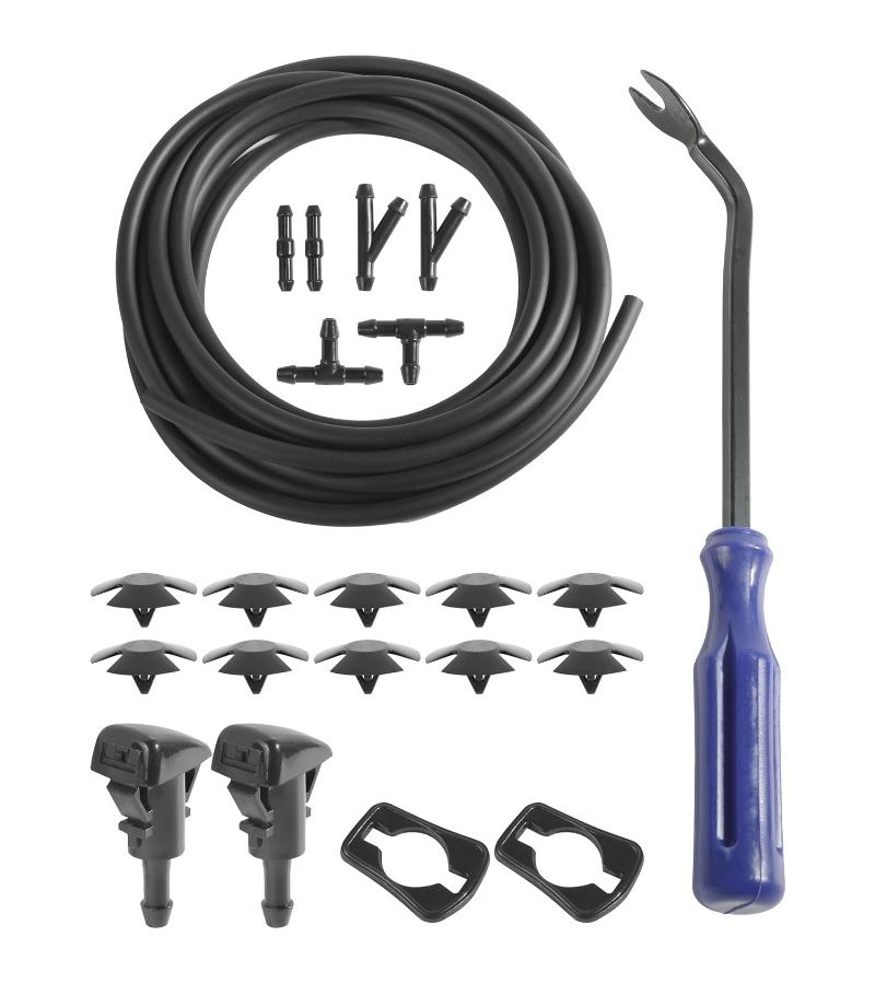 22 Pcs Windshield Washer Hose Kit 13FT Fluid Hose Connectors Fan Nozzles Variant - Image 1