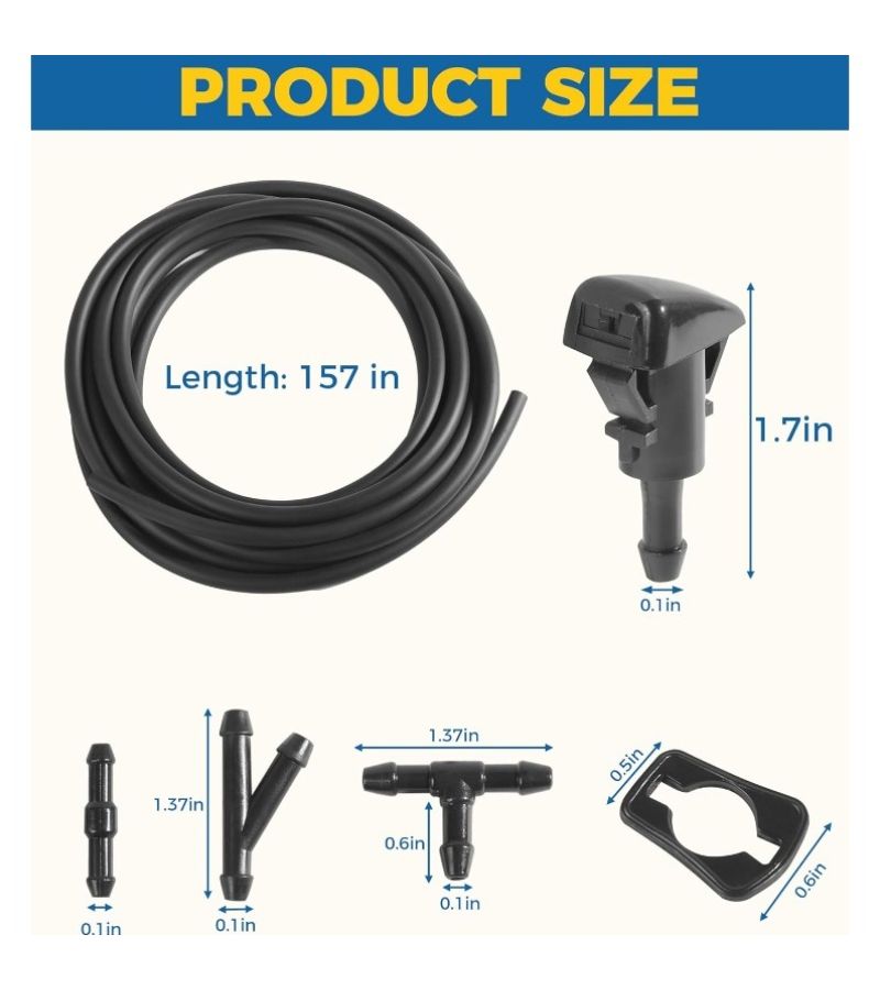22 Pcs Windshield Washer Hose Kit 13FT Fluid Hose Connectors Fan Nozzles Variant - Image 2