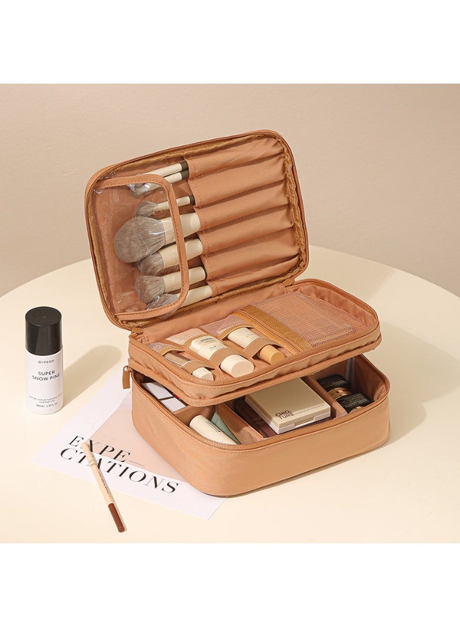 Toiletry and Makeup Tool Storage Bag with Dividers, Portable Oxford Cloth Fashionable Handheld Makeup Bag for Outings - Image 1