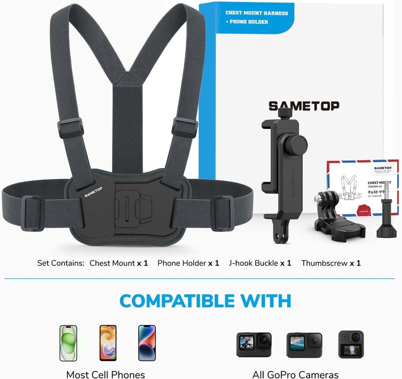 Sametop Phone Chest Mount Harness Holder Mobile Phone Strap Clip Compatible with iPhone Samsung GoPro 13/12/11/10/9/8 DJI Osmo and Most Cell Phones Action Cameras POV/VLOG - Image 5