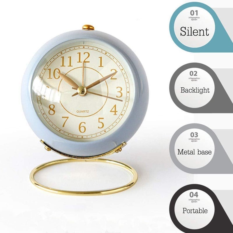 DONDA DONDA Small Table Clocks Classic NonTicking Table Top Alarm Clock with Backlight Battery Operated Desk Clock with HD Glass for Living Room Bedroom Bedside Indoor Decor Blue  - Image 2