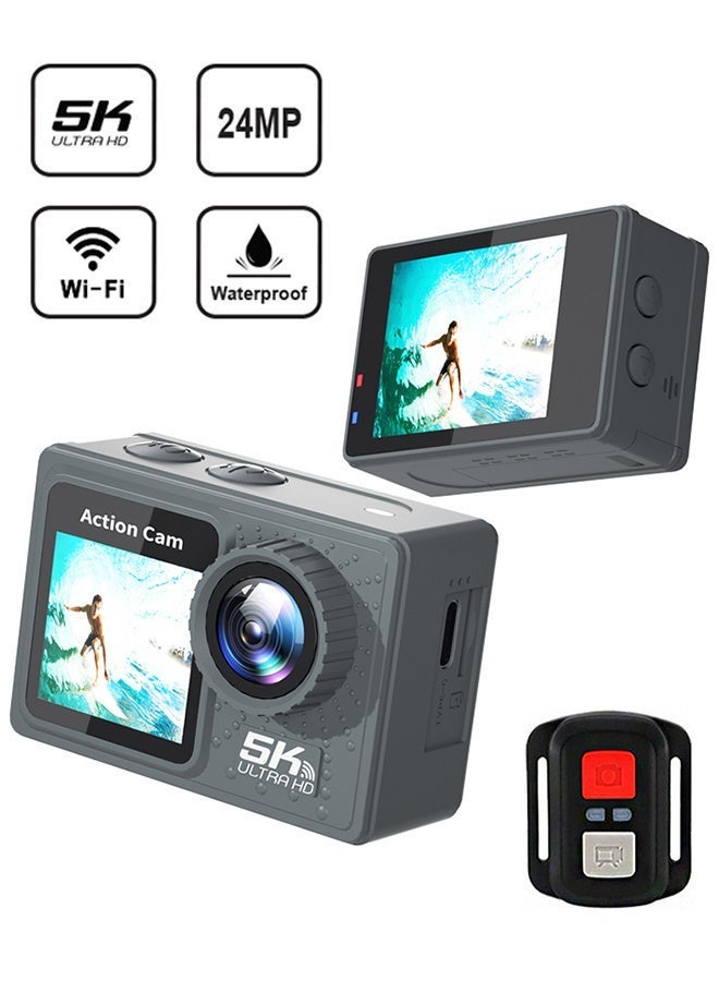 Sango 5K 30FPS 24MP Action Camera, Dual Touch Screen WiFi Remote Control Sport Video Recorder, Water Proof WiFi Remote Sports Cam, 170 Wide Angle Dual Screen Vlog Camera, Camcorder EIS with Remote Control, Underwater 30 FT, with 128G Card - Image 2