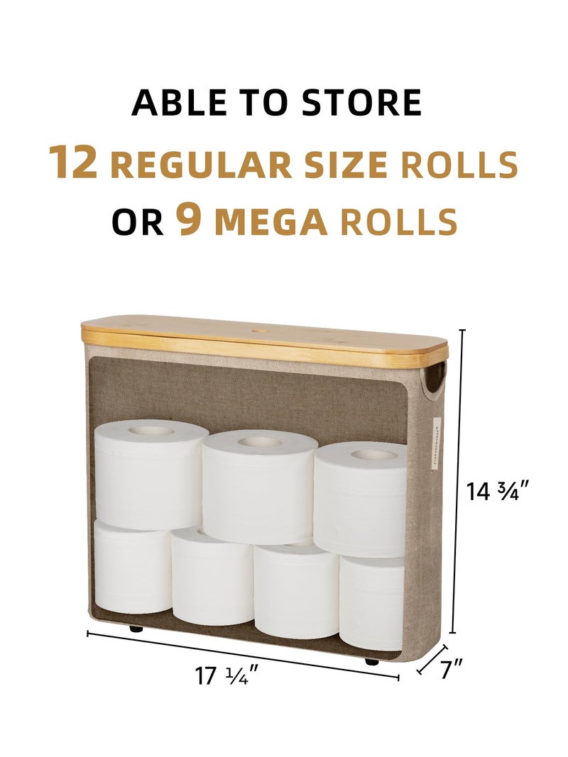 StorageWorks Toilet Paper Storage with Bamboo Lid, Toilet Paper Holder Basket for Up to 9 Mega or 12 Regular Size Rolls, Medium Paper Storage Baskets for Bathroom, Light Khaki, 1 Pack - Image 3