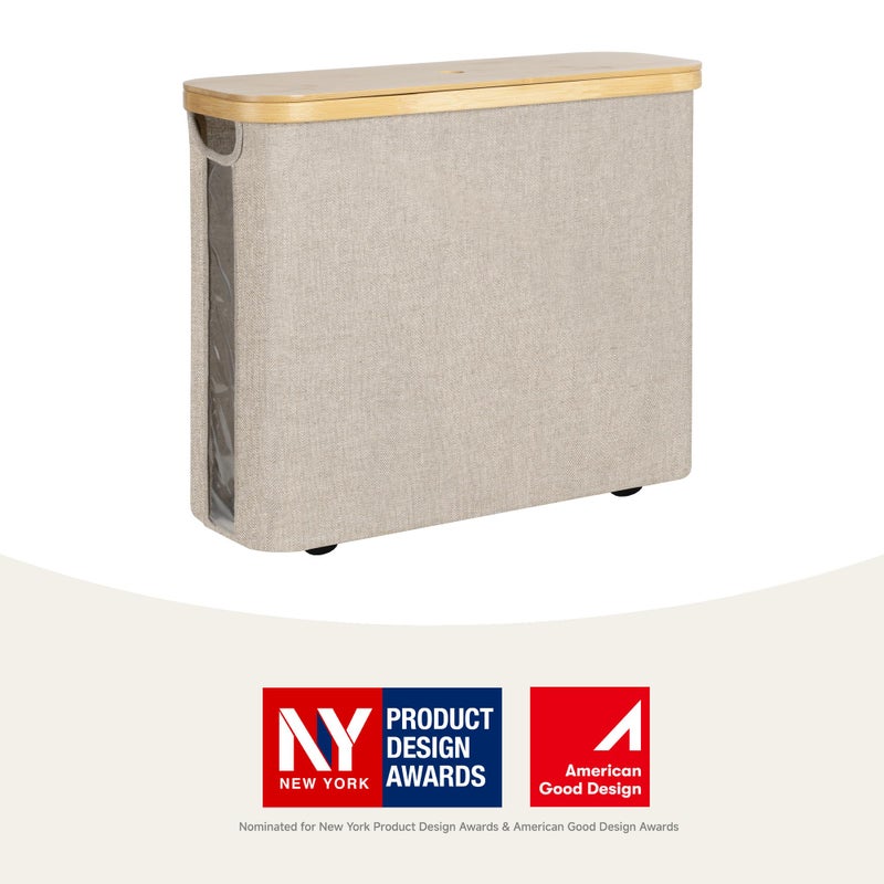 StorageWorks Toilet Paper Storage with Bamboo Lid, Toilet Paper Holder Basket for Up to 9 Mega or 12 Regular Size Rolls, Medium Paper Storage Baskets for Bathroom, Light Khaki, 1 Pack - Image 2