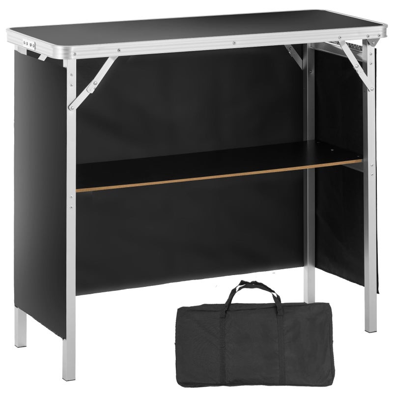 VEVOR Folding Portable Bar Table, Tradeshow Podium Table for Indoor, Outdoor, Party, Picnic, Exhibition, Includes Carrying Case, Storage Shelf and Black Skirt, 38.39" x 15.16" x 34.25" - Image 1