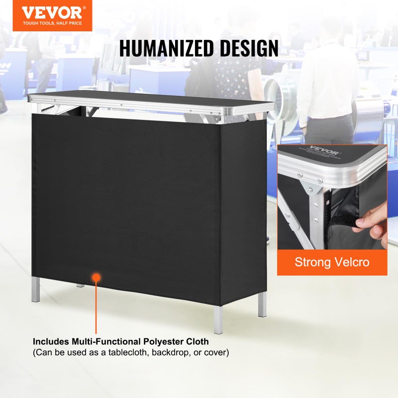 VEVOR Folding Portable Bar Table, Tradeshow Podium Table for Indoor, Outdoor, Party, Picnic, Exhibition, Includes Carrying Case, Storage Shelf and Black Skirt, 38.39" x 15.16" x 34.25" - Image 2