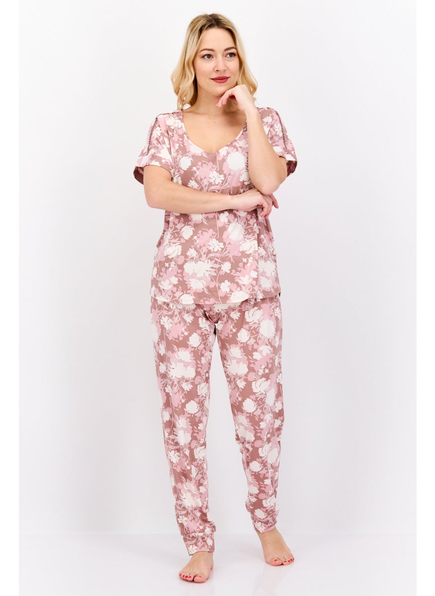 Women Floral Printed Short Sleeves Top And Pants Pajamas Set, Pink - pzsku/Z8BF3935DA1EF721CDFF4Z/45/_/1737641979/237f595f-8819-4542-a673-d73a71fa61f5