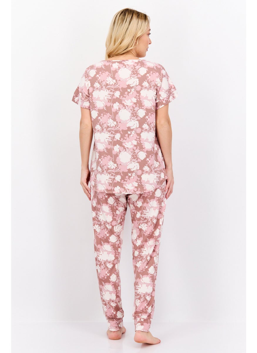 Women Floral Printed Short Sleeves Top And Pants Pajamas Set, Pink - pzsku/Z8BF3935DA1EF721CDFF4Z/45/_/1737642001/dd31b7fb-e96e-4ab8-ba78-da378982f256