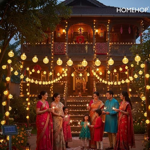 Homehop Solar Outdoor Led Crystal Ball String Light For Home Garden Balcony Terrace Wall Rechargeable Waterproof Decorative Lamp 800Mah Ni-Mh Battery(6.5M, 30 Leds) - 6.5 Meters - Image 3